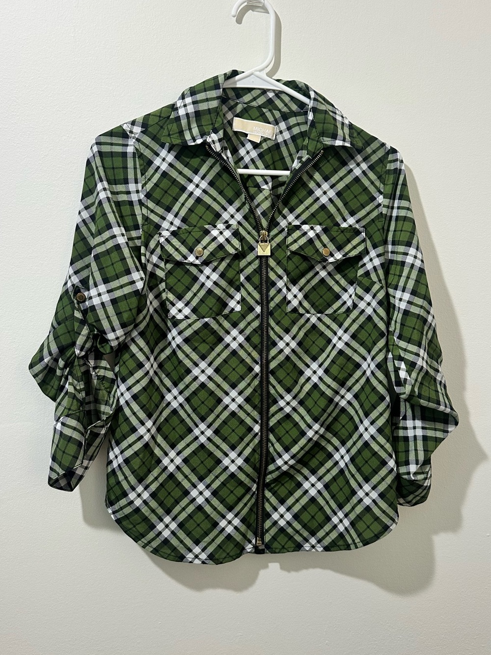 MICHAEL Michael Kors Green Plaid Zip-Front Shirt